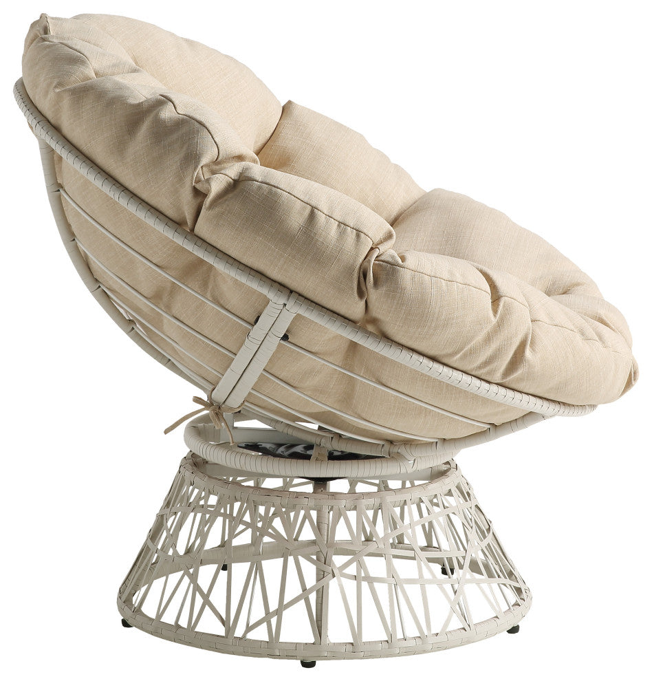 Papasan Chair With Cream Round Pillow Cushion and Cream Wicker Weave
