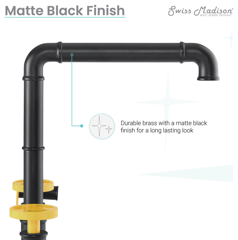 Avallon Pro Widespread Kitchen Faucet With Side Sprayer, Matte Black/Yellow