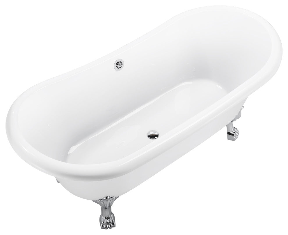 67 in Acrylic Freestanding Bathtub With Clawfoot, Contemporary Soaking Tub, White