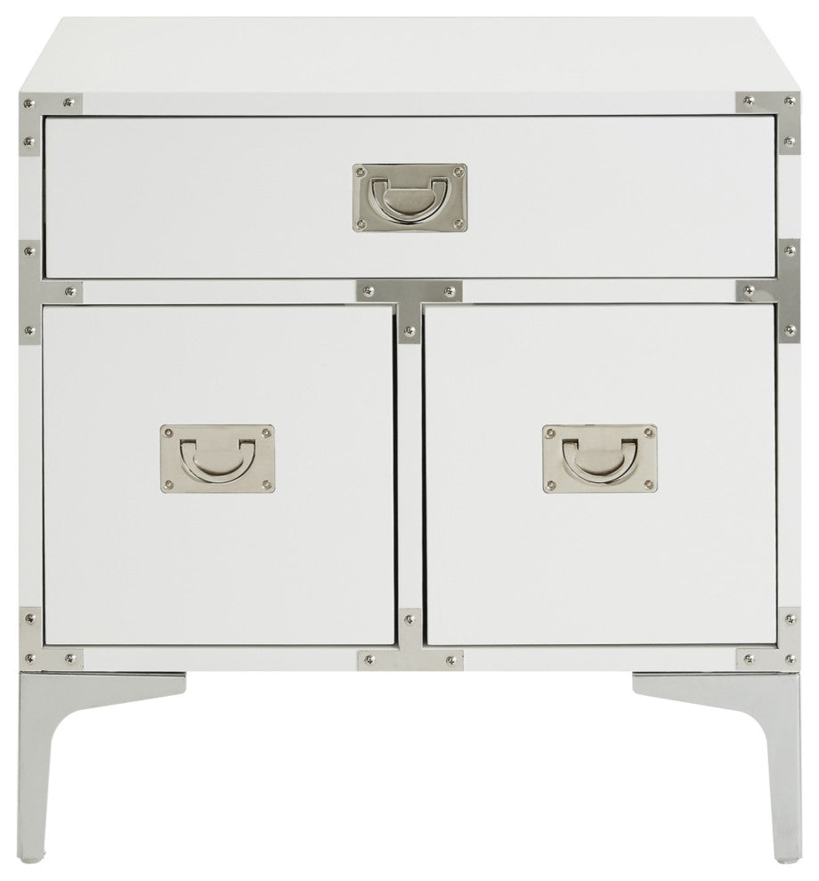 Monica Modern Lacquer Finish Chrome Metal Leg Side Table, White