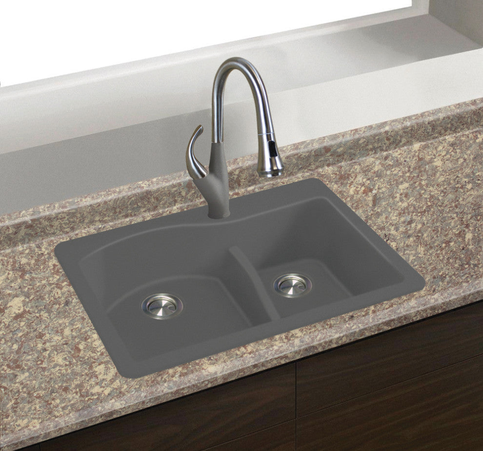 Aversa SilQ Granite 33-in. Drop-in Kitchen Sink with 2 BC Faucet Holes in Grey
