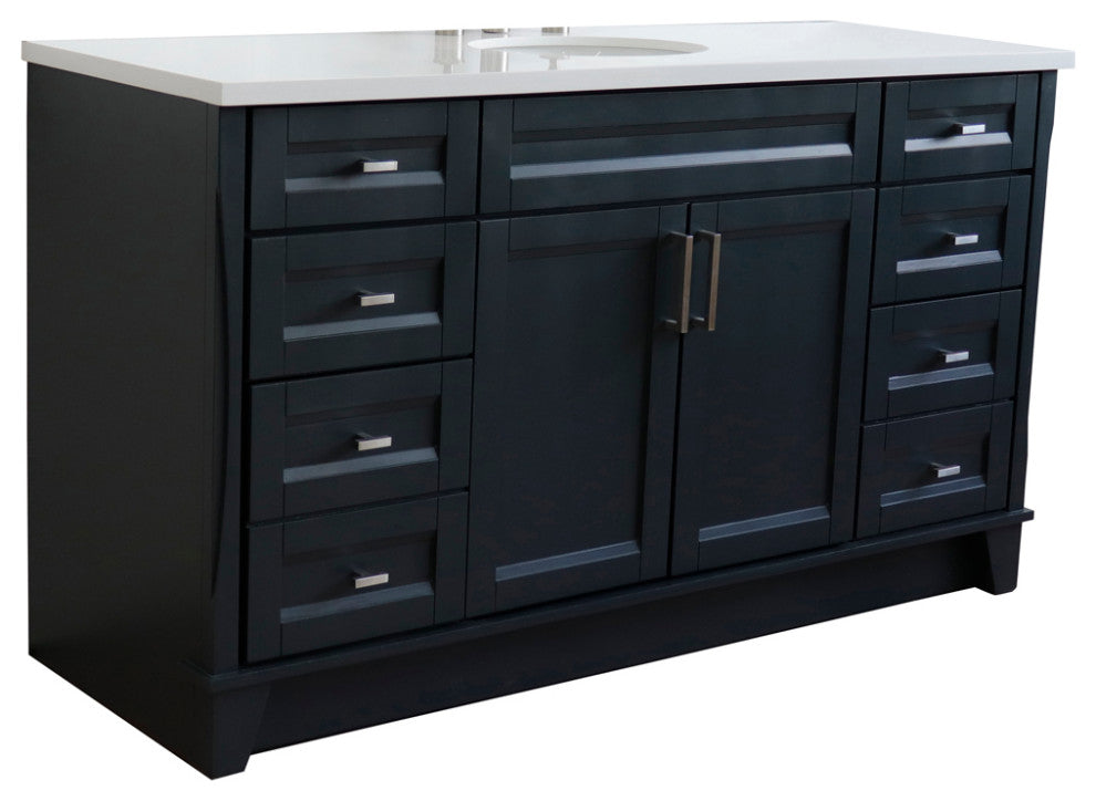 61" Single Sink Vanity, Dark Gray Finish And Engineered Stone Top And Oval Sink