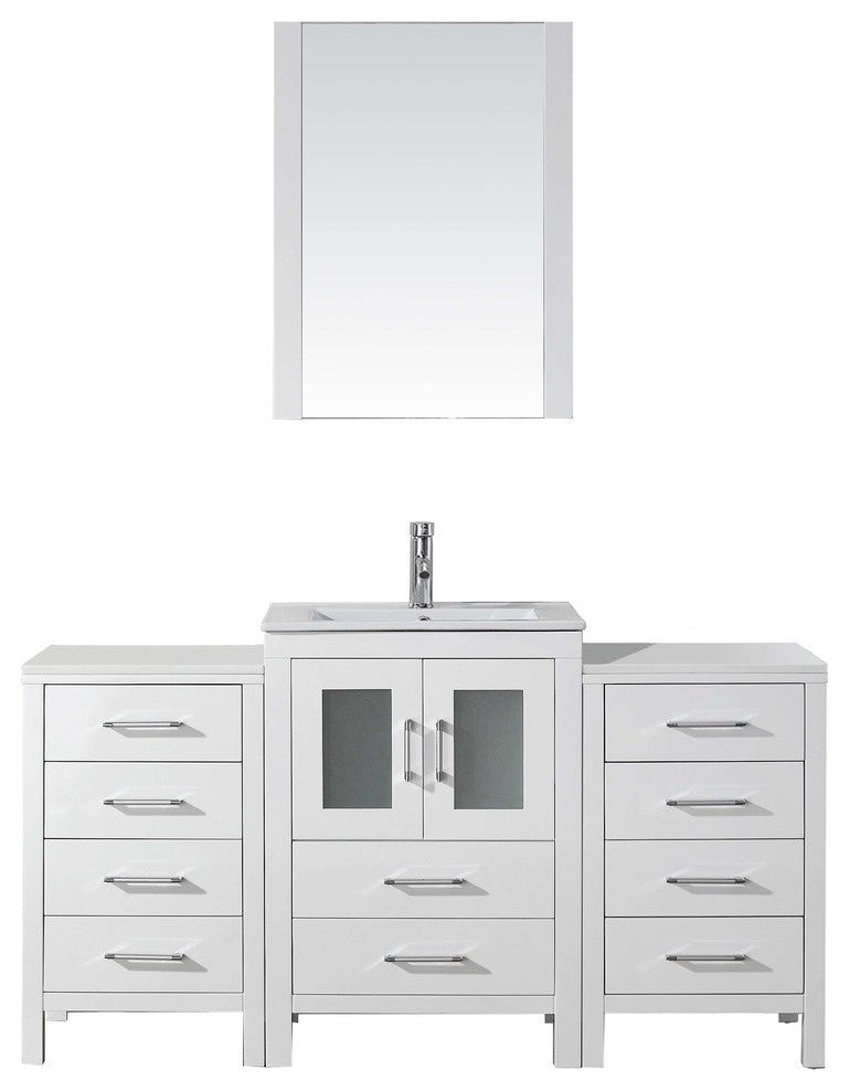 Dior 60" Single Bathroom Vanity, White, White Ceramic, Brushed Nickel Faucet