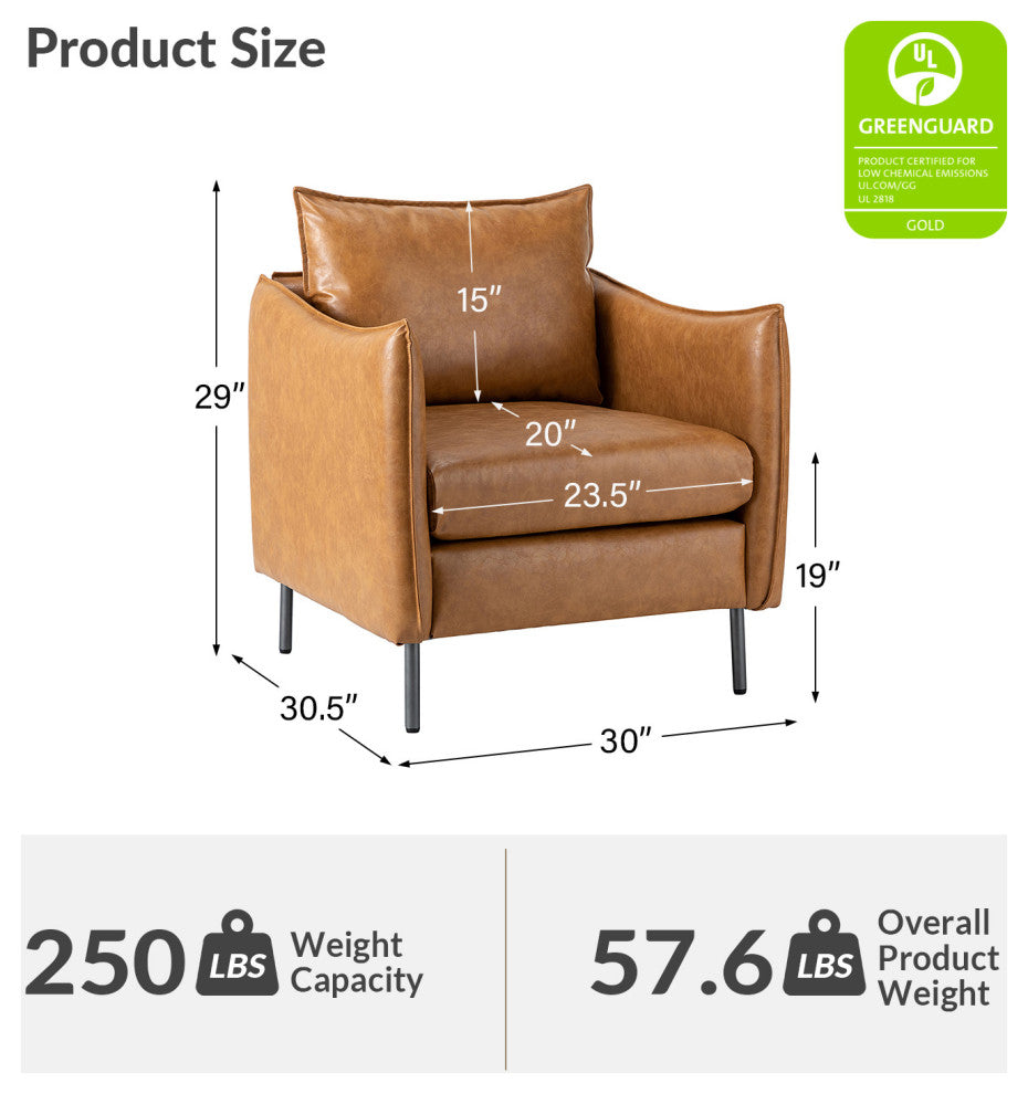 Traditional Leather Armchair With Metal Legs, Camel