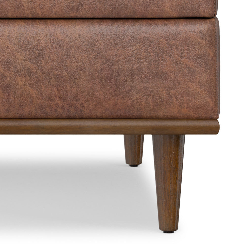 Shiloh Square Storage Ottoman, Distressed Saddle Brown Vegan Faux Leather