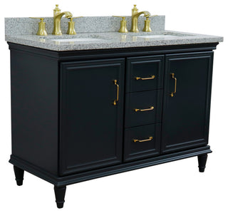 49" Double Vanity, Dark Gray Finish With Gray Granite And Rectangle Sink
