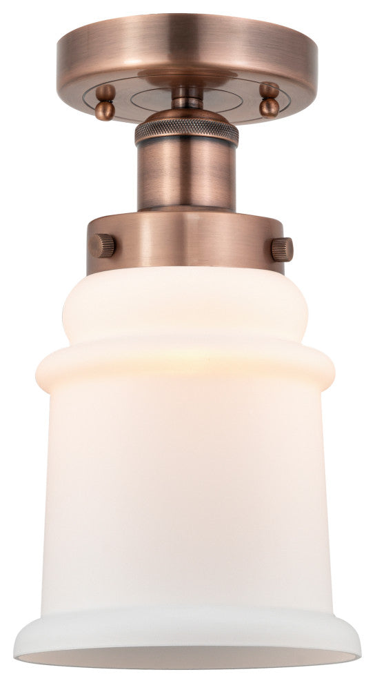 Canton-1 Light 6" Semi-Flush Mount-Antique Copper, Matte White Glass Shade
