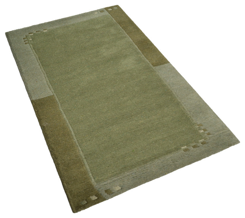 Hand Knotted Tibbati Wool Area Rug Contemporary Green