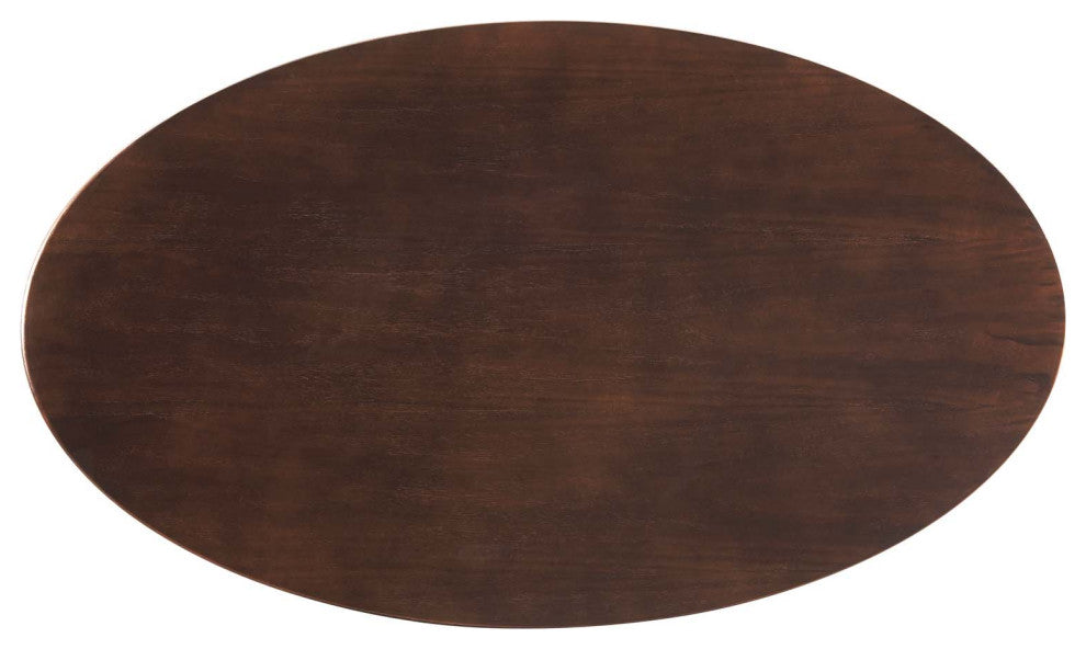 Dining Table, Oval, Wood, Gold Dark Brown Brown Walnut, Cafe Bistro Restaurant