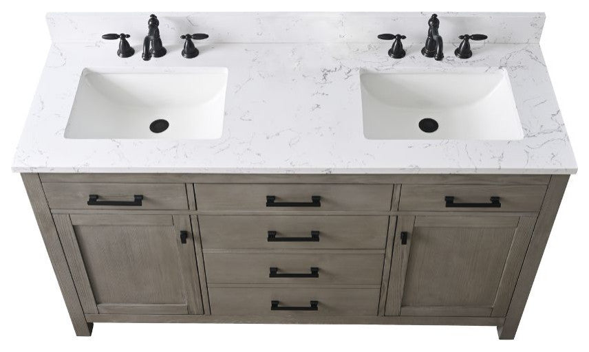 Jasper 60" Bathroom Vanity, Textured Gray, Ariston White Engineered Stone Top