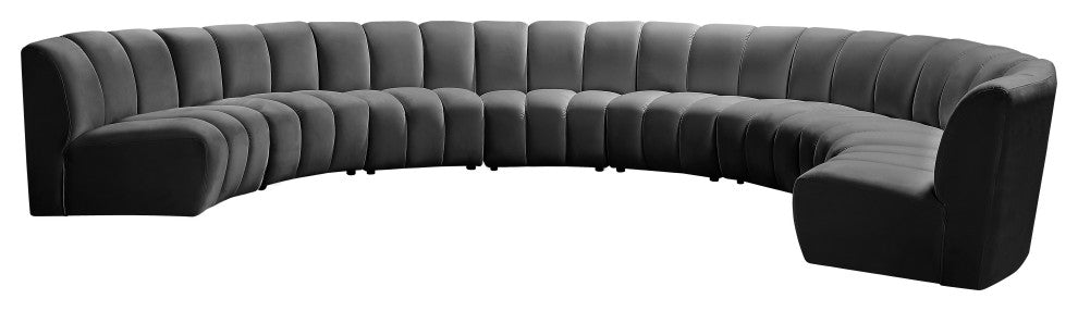 Infinity Channel Tufted Velvet Modular Chair, Gray, 8 Piece