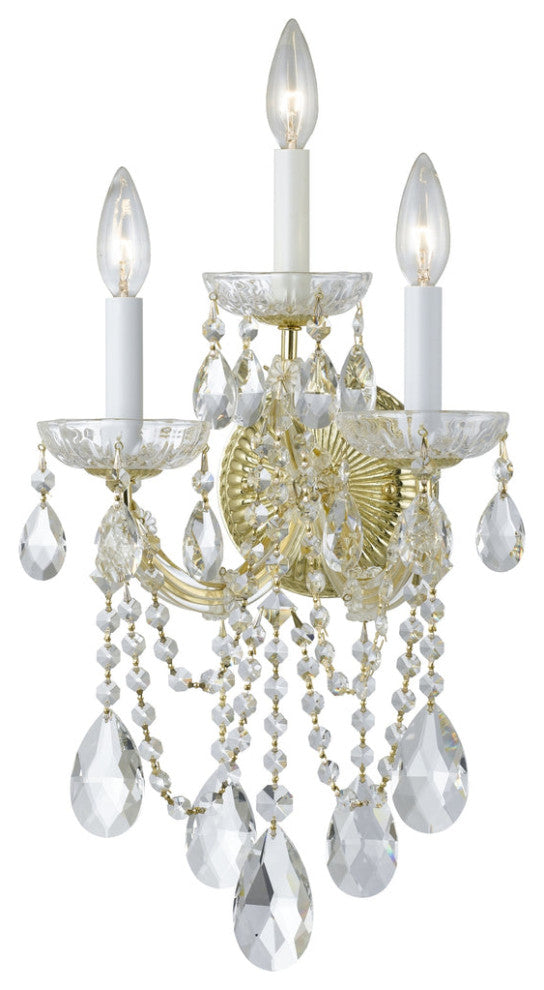Crystorama 4423-GD-CL-SAQ, 3-Light Wall Mount, Gold