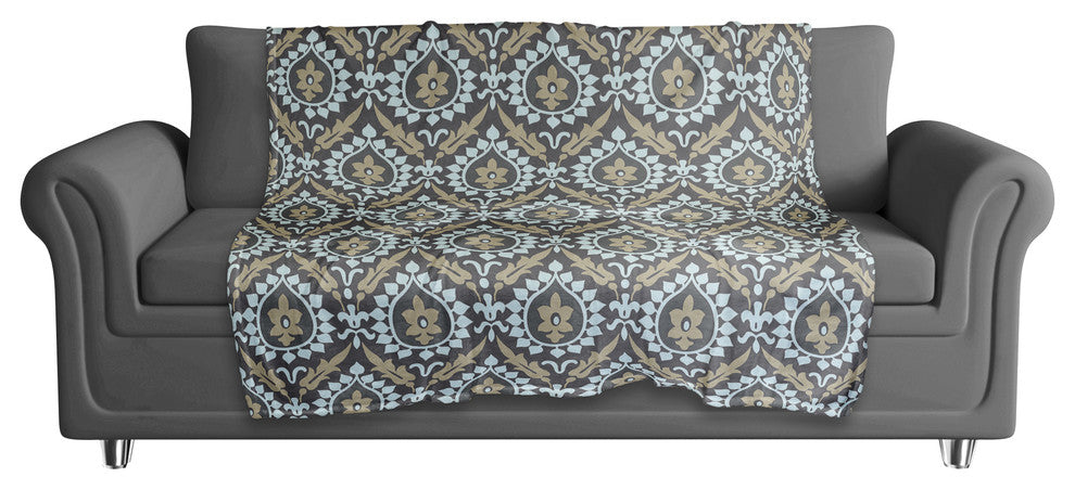 Ikat in Brown and Blue Fleece Blanket