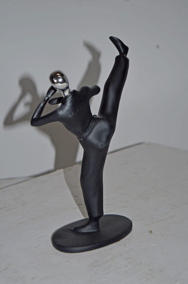 Karate, Krav Maga Front Kick, Black Chrome, Resin Statue - Size: 3" x 7" x 11"