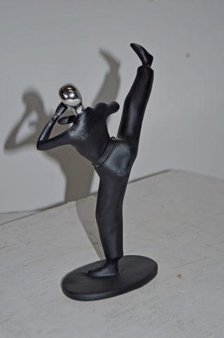 Karate, Krav Maga Front Kick, Black Chrome, Resin Statue - Size: 3" x 7" x 11"