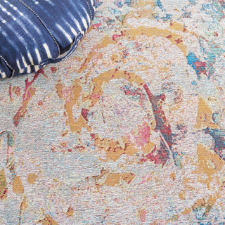 Safavieh Barbados Collection Indoor-Outdoor, BAR538 Rug, Light Blue/Yellow Rust, 6'6" Square