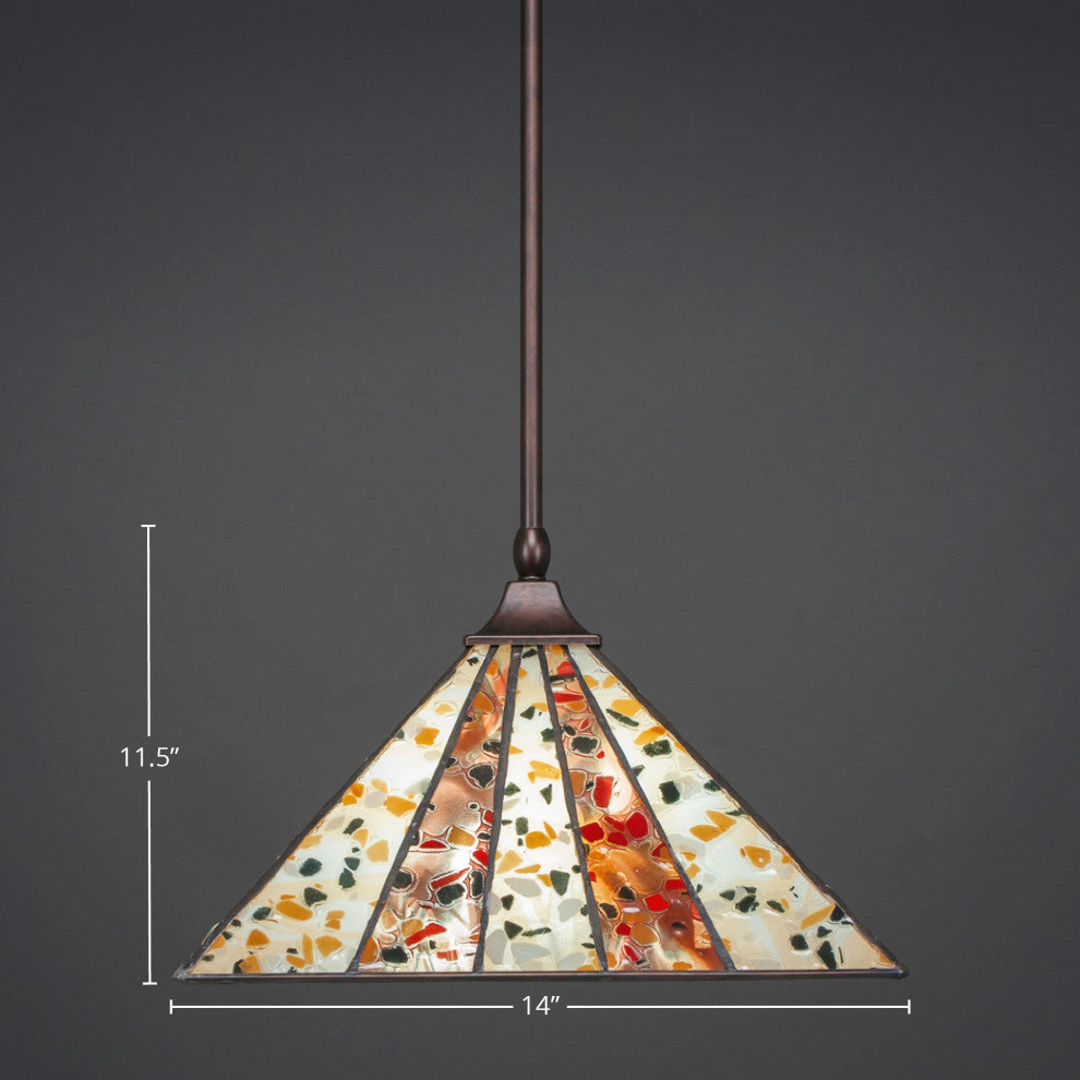 1-Light Stem Hung Pendant, Bronze/Fiesta Art