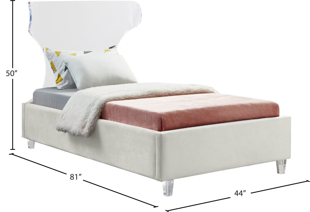 Ghost Velvet Upholstered Bed, Cream, Twin