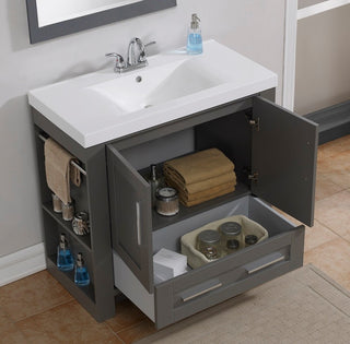 36" Vanity, Slate Gray Finish With White Cultured Top, Basin