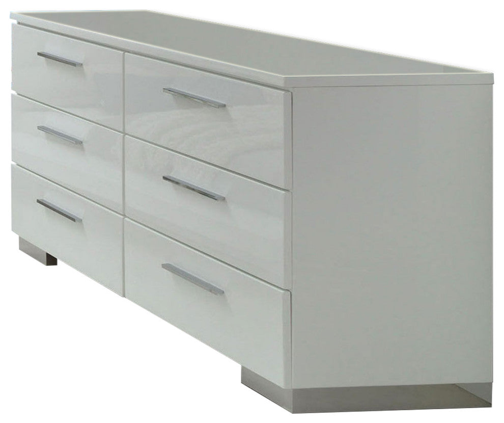 Benzara BM203174 Wooden Dresser With 6 Drawers/Bar Pull H&les, White/Silver