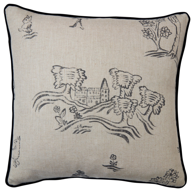 Tapestry Print Cushion | Andrew Martin Friendly Folk, Black