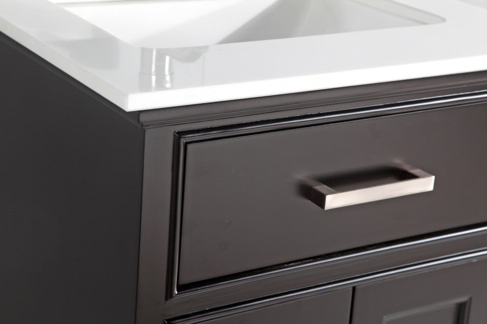 Vanity Art Bathroom Vanity Set With Engineered Marble Top, 30", Espresso, Standard Mirror