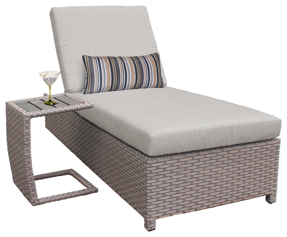 Florence Wheeled Chaise Outdoor Wicker Patio Furniture and Side Table in Ash