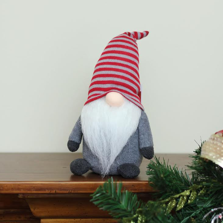 11" Plush Gray Gnome Friend With Red Stripe Cap