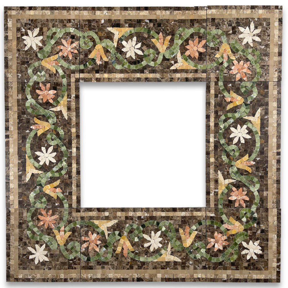Marble Mosaic Border Listello Tile Blossom Emperador 7.1x12 Polished, 1 piece