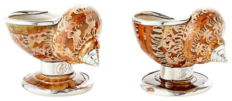Turban Shell Salt Cellar with Sterling Silver, Set of 2