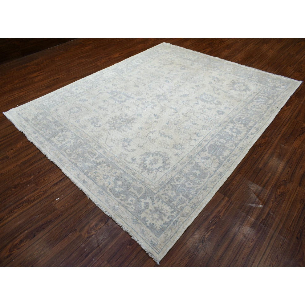 Gray Afghan Angora Oushak Hand Knotted Natural Wool Oriental Rug, 8'1" x 9'8"