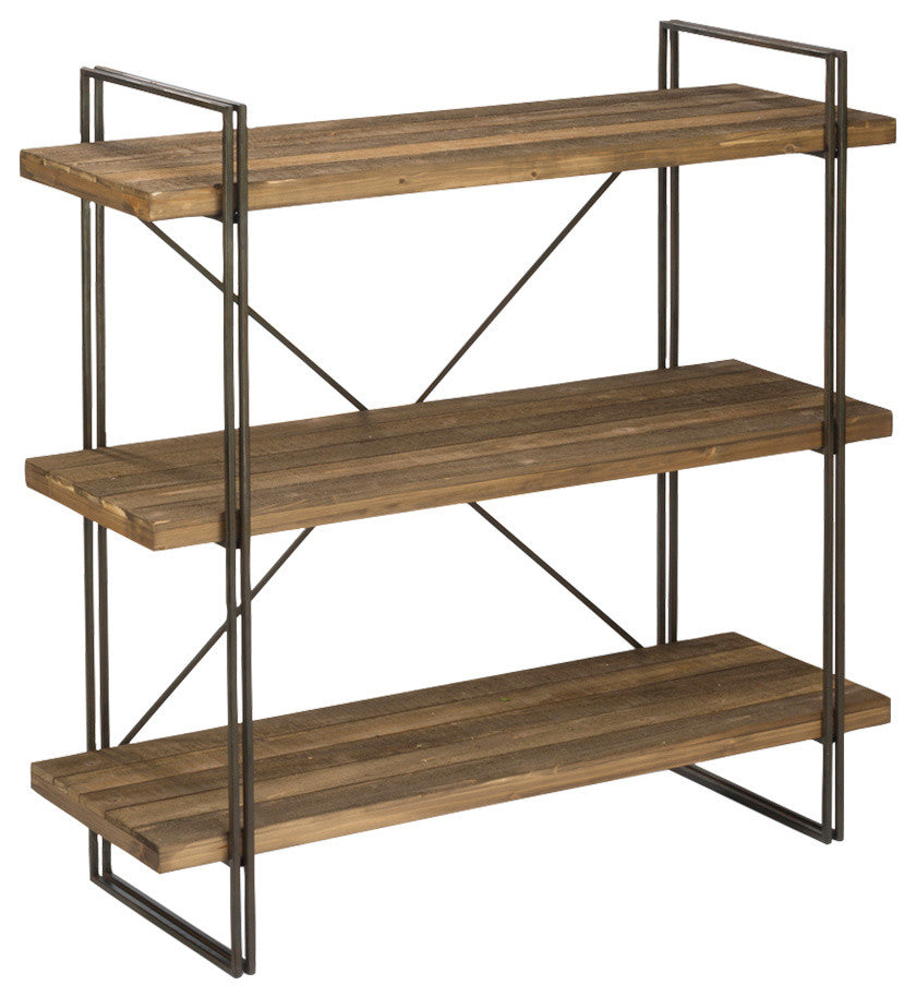 Brown Wood Metal Three Shelf Display Unit