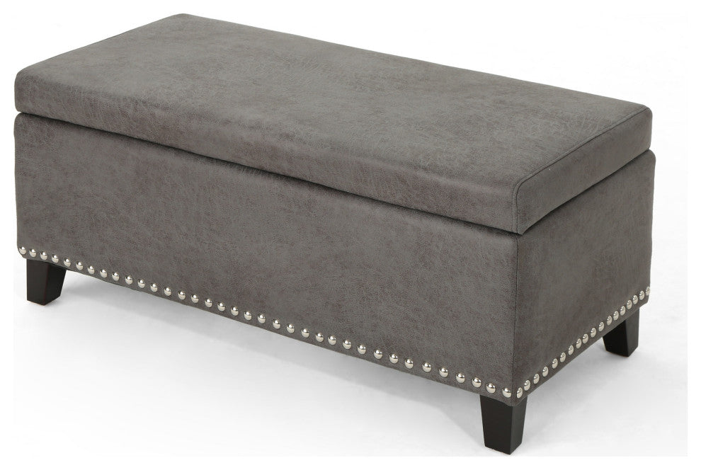 GDF Studio Carl Traditional Microfiber Storage Ottoman, Slate/Dark Brown