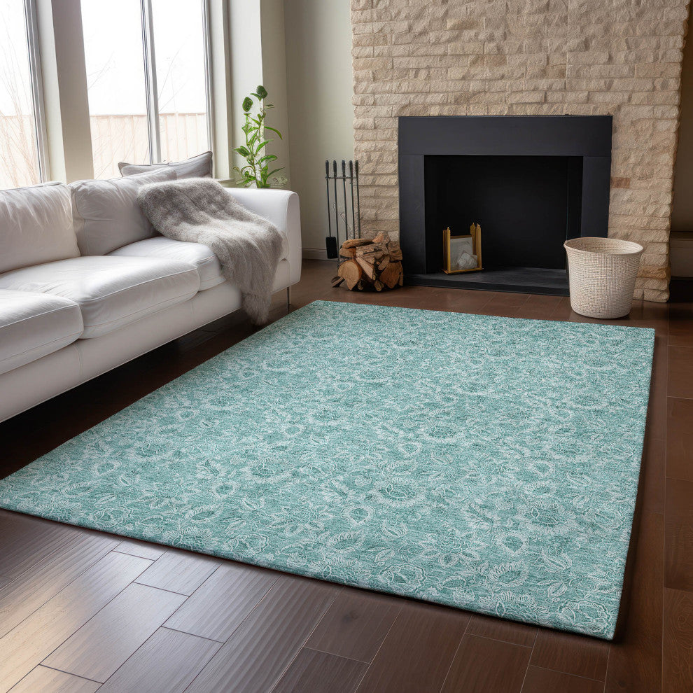Premium Machine Washable Mayfield AMF662 Teal 8' x 10' Rug