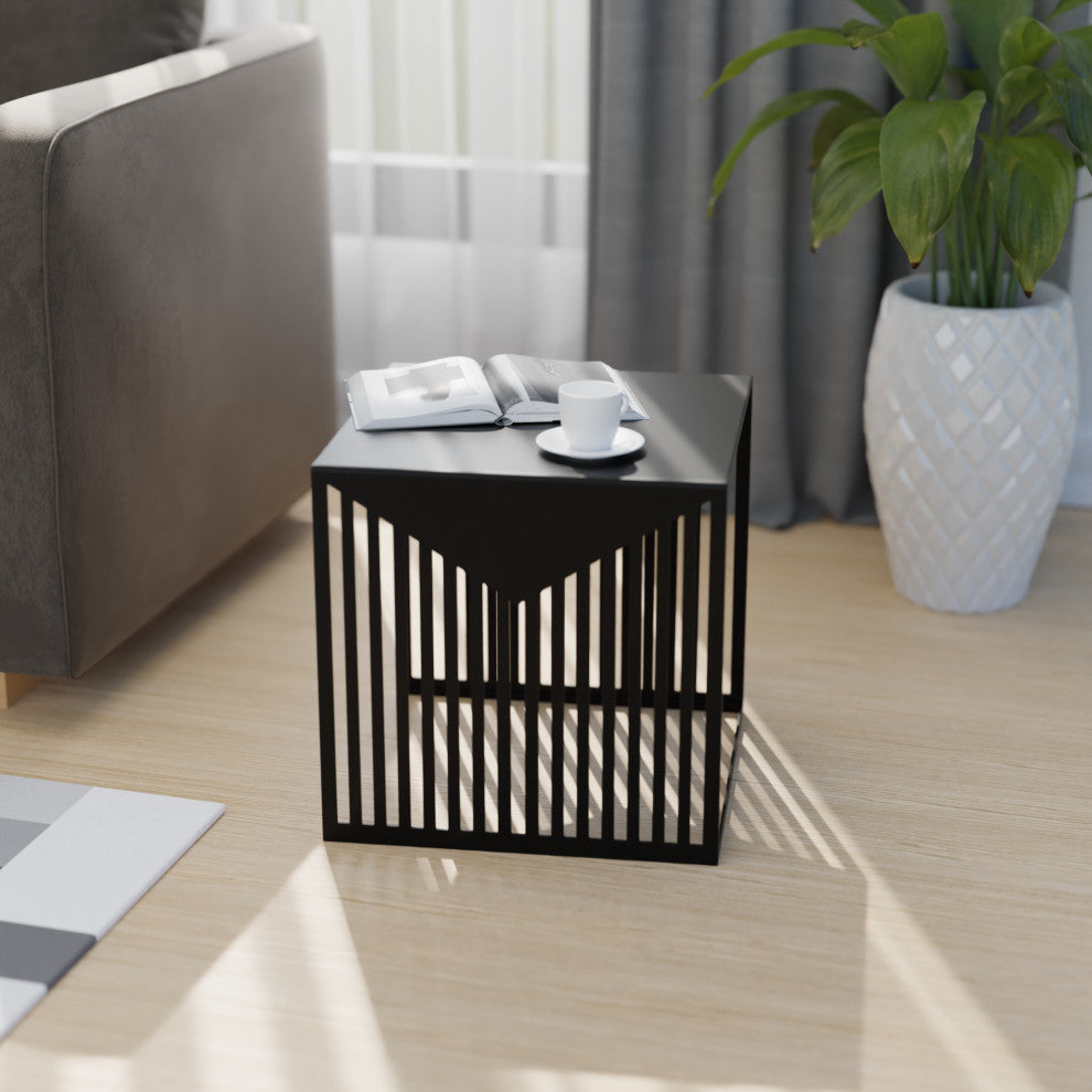 LeisureMod Cisco Modern Square Steel Side Table, Black