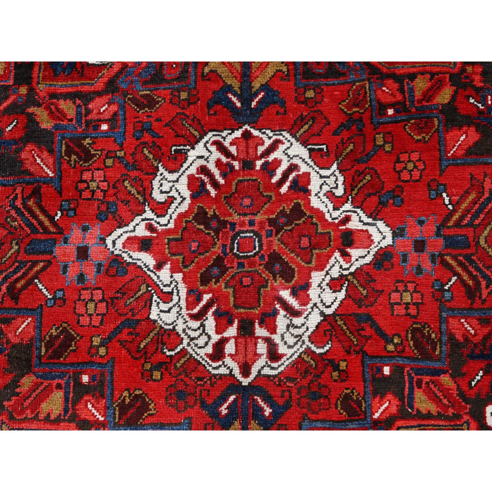 Barn Red Pure Wool Hand Knotted Vintage Persian Heriz Oriental Rug 8'2"x11'10"