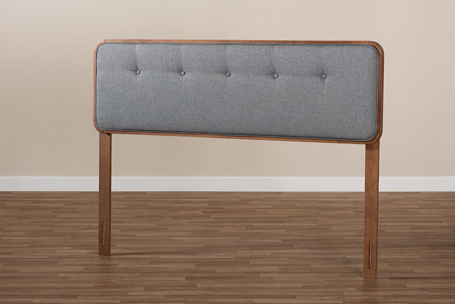 Palina Mid-Century Modern Dark Gray Walnut Brown Wood King Size Headboard
