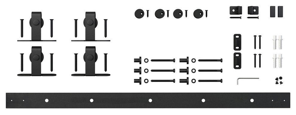 Mini Sliding Rolling Barn Door Hardware Kit for Double Furniture Wood Doors, Bla