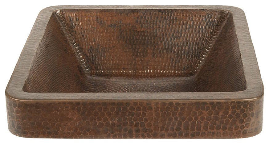 15" Square Skirted Vessel Hammered Copper Bathroom Sink