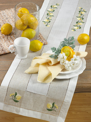 Decorative Lemon Embroidery Hemstitch Table Runner, Lemon