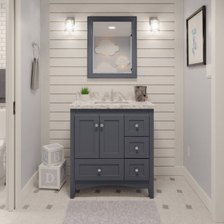 Abbey 36" Bathroom Vanity, Marine Gray, Carrara Marble
