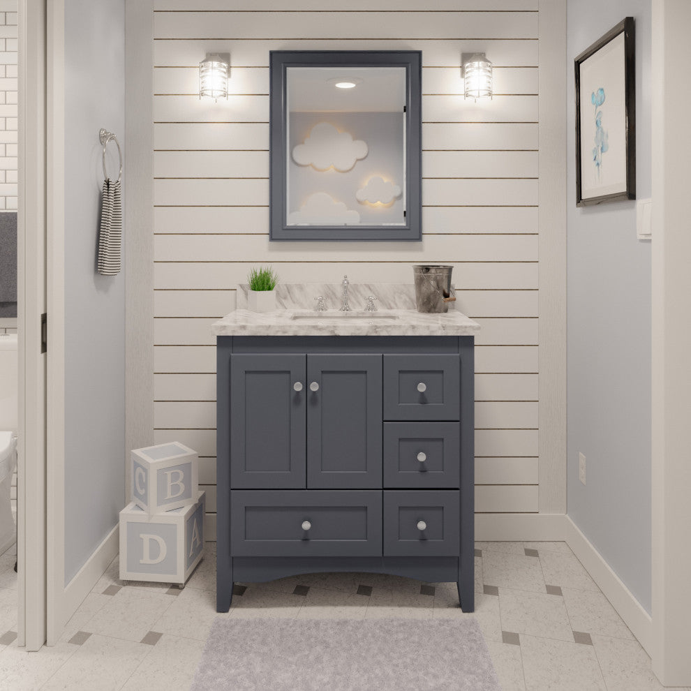 Abbey 36" Bathroom Vanity, Marine Gray, Carrara Marble
