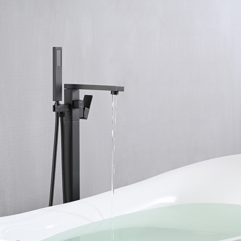 Freestanding Tub Shower Claw Foot Faucet With Handheld Spout, Matte Black