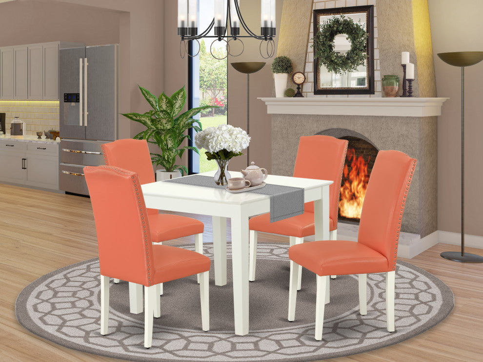 5-Piece Square 36" Table and 4-Parson Chair Color Pink Flamingo