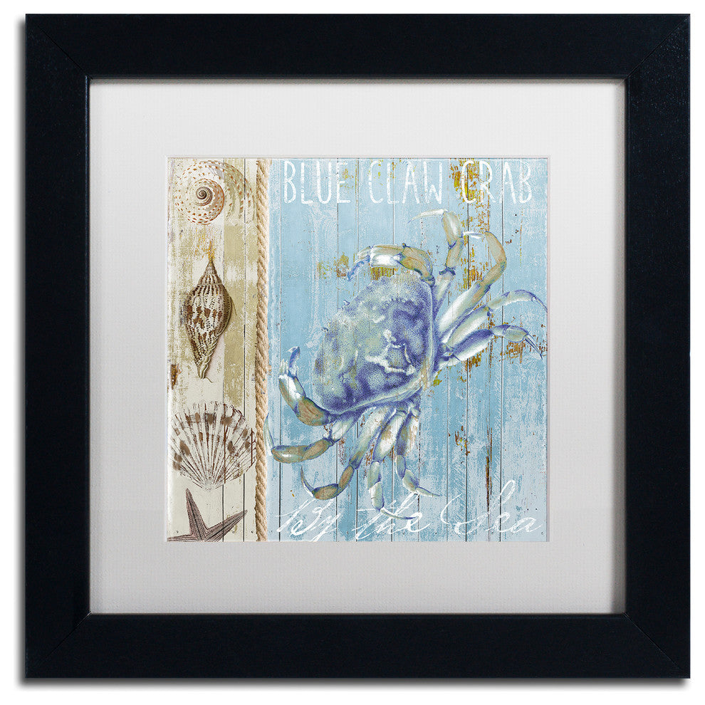 Color Bakery 'Blue Crab I' Matted Framed Art, Black Frame, White Mat, 11x11