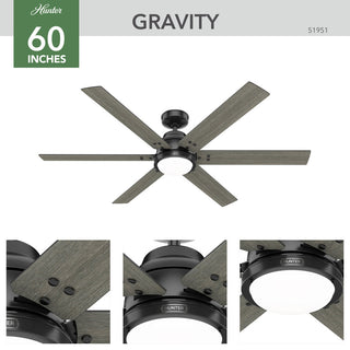 WiFi Gravity Ceiling Fan, LED Light Kit and Handheld Remote, Matte Black, 60"