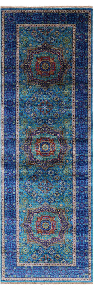 2' 8" X 8' 1" Runner Mamluk Geometric Handmade Wool Rug - Q12285