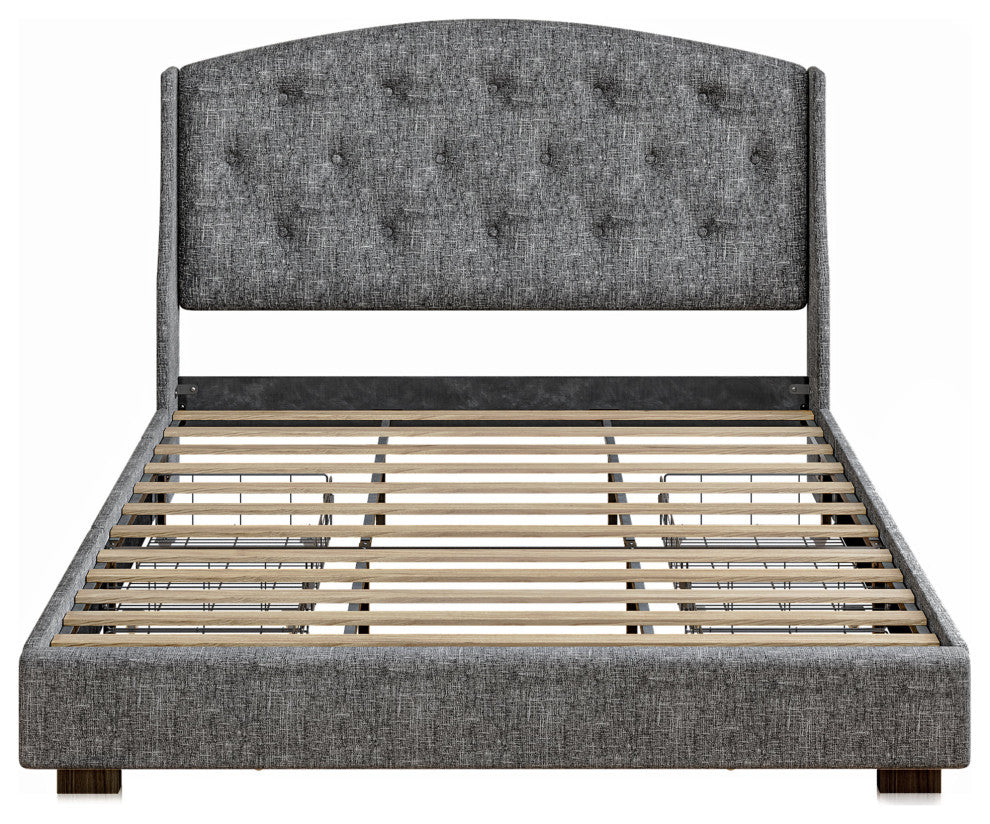 King Bed Frame with Headboard 4 Storage Drawers - Gray