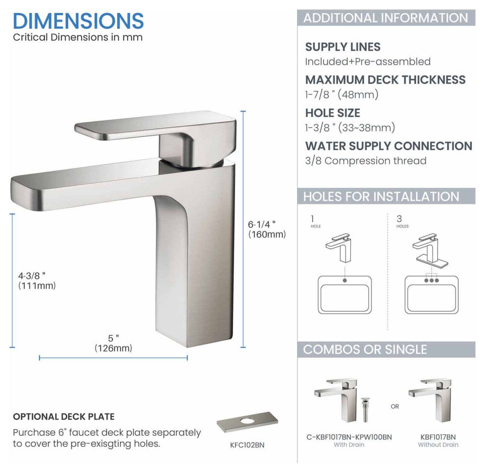 Blaze Single Handle Bathroom Sink Faucet, Brushed Nickel