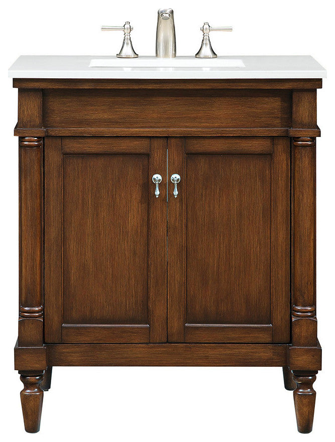 Home Living 30" Single Bathroom Vanity, Walnut With Engineered Marble Top